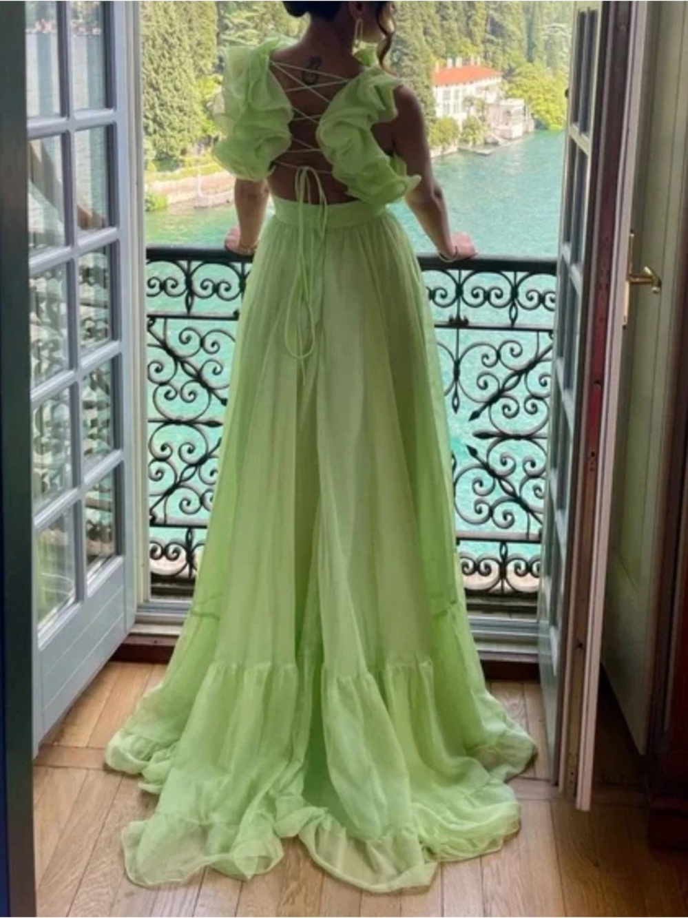 NEW MAC DUGGAL Ruffle Tiered Cut-Out Chiffon Gown Anthropologie size 4 - Picture 7 of 16